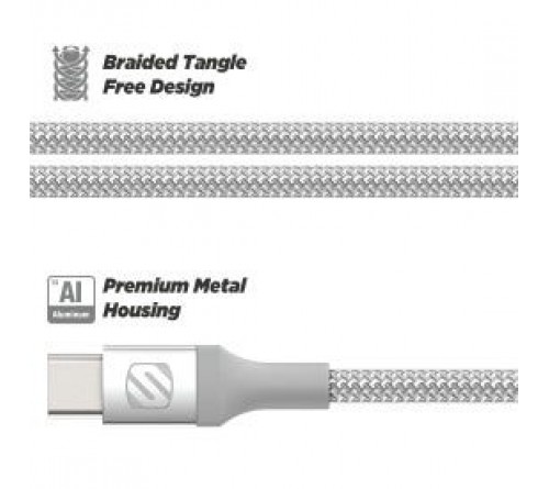 Datakabel lightning - usbC Scosche Braided 1.2m zilver