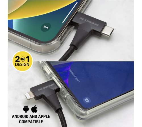 Datakabel usbC - usbC + Lightning 2in1 StrikeLine™ 1.2m zw.