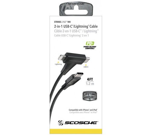 Datakabel usbC - usbC + Lightning 2in1 StrikeLine™ 1.2m zw.