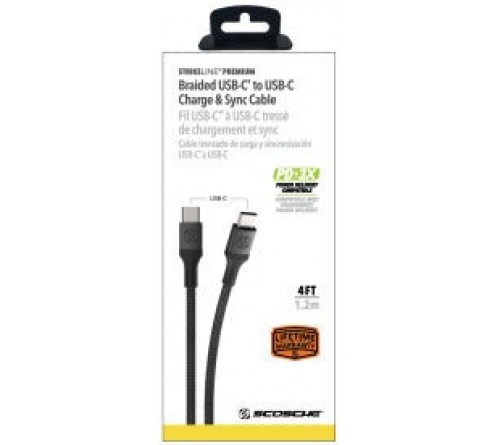 Datakabel usbC - usbC Scosche Braided 1.2m zwart
