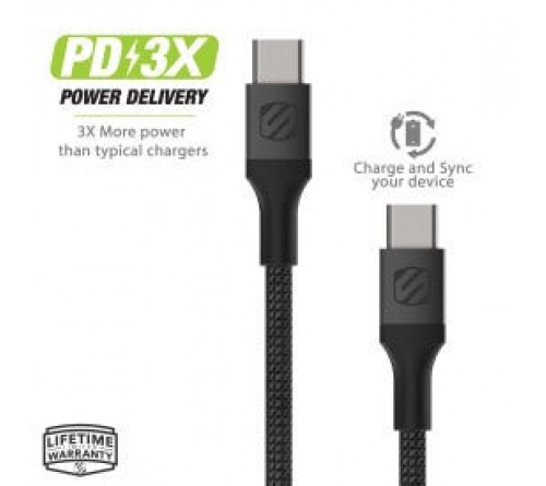 Datakabel usbC - usbC Scosche Braided 1.2m zwart