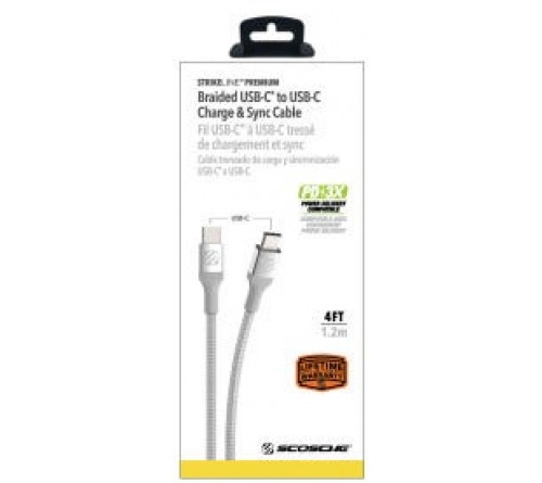 Datakabel usbC - usbC Scosche Braided 1.2m zilver