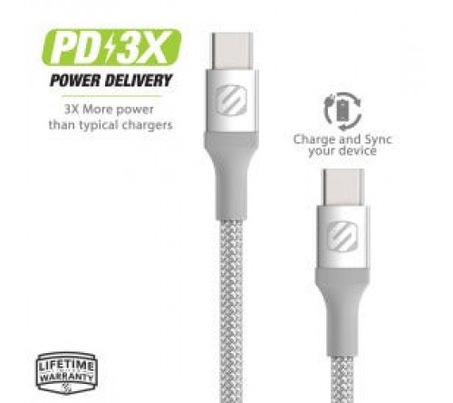 Datakabel usbC - usbC Scosche Braided 1.2m zilver