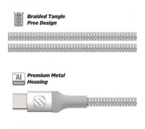 Datakabel usbC - usbC Scosche Braided 1.2m zilver