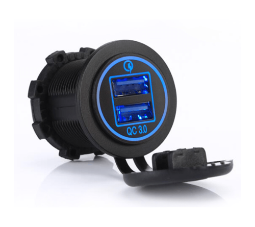 Lader 12/24V inbouw plug Ø 28mm 2.4A 2x usbA klep (QC 3.0)