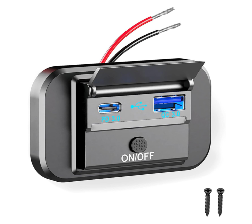 Lader 12/24V plat opbouw 1x usbA 1x usbC on/off (QC PD)