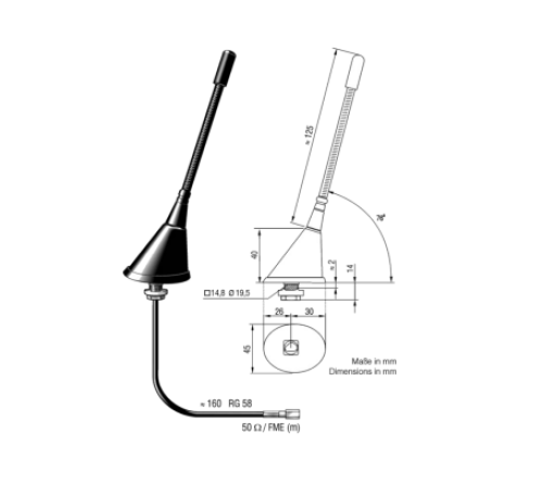Flexantenne  TETRA (380-430 MHz)  FME (m) Nachfolge der 4658