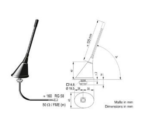 Flexantenne  TETRA (380-430 MHz)  FME (m) Nachfolge der 4658