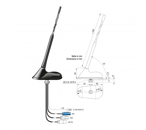 Combi antenne AM/FM / DAB / GPS 3x Fakra M 0.2m