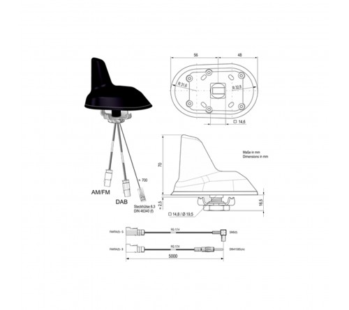 Combi antenne AM/FM / DAB (Shark) Din M / SMB F 5mtr