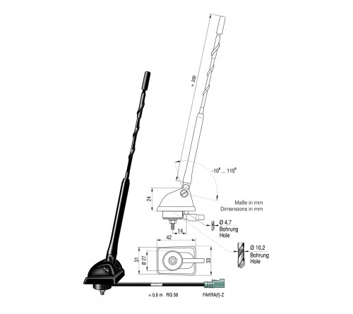 Antenne AM/FM of DAB  Fakra F 0 6 m RG58