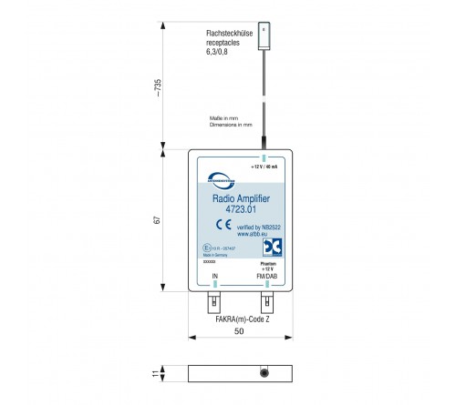 Antenne amplifier FM  DAB 2x Fakra M voor passieve antennes