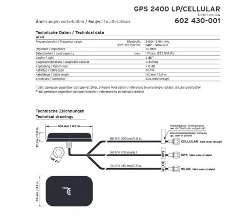 Combi antenne GPS 2400 LP / Cellular 3x SMA M
