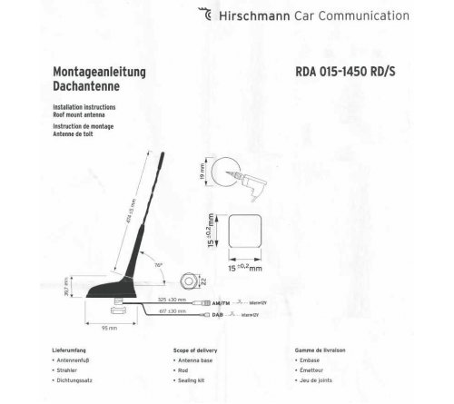 Combi antenne DAB/AM/FM RDA 015-1450 RD/S Auta 16V DAB