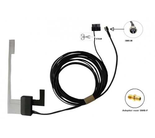 Antenne DAB+ binnenruit aktief 12V SMA M / SMB F 3 meter