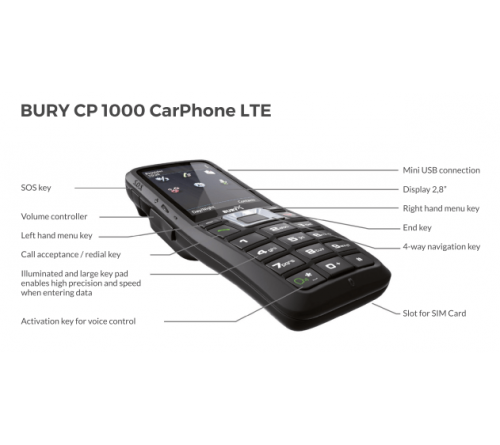 Bury CP1000 LTE CarPhone 2.8" vaste inbouw