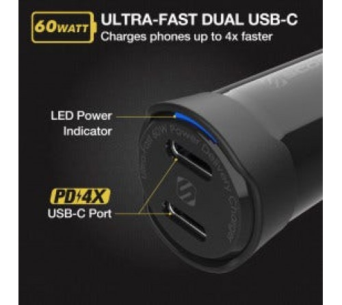 Lader 12/24V Scosche 60W 2x usbC PD 3.0 zwart