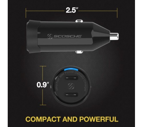 Lader 12/24V Scosche 60W 2x usbC PD 3.0 zwart