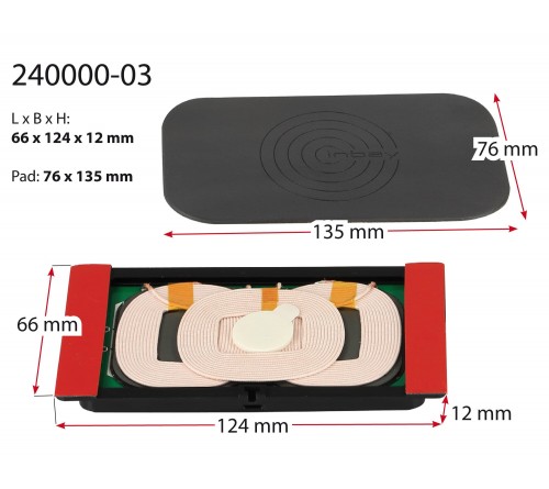 Lader 12V inbouw Inbay universeel 3 spoelen 76 x 135mm (Qi)