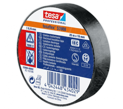 Tesa 53988 Isolatie tape 19mmx25m - zwart 10 rollen