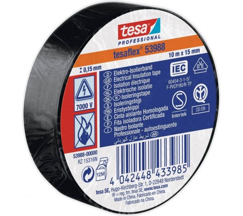 Tesa 53988 Isolatie tape 15mmx10m - zwart 10 rollen