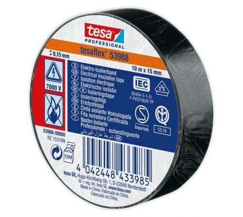 Tesa 53988 Isolatie tape 15mmx10m - zwart 10 rollen