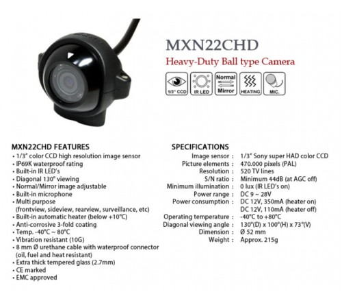 MXN 22 CHD heated infra red ball camera 130° IP-68
