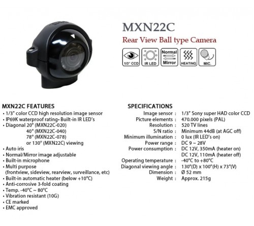 MXN 22C-020 Color auto heated infra red ball camera lens 20°