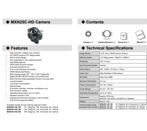 MXN 25C  infra red ball camera 130° mirror/non mirror