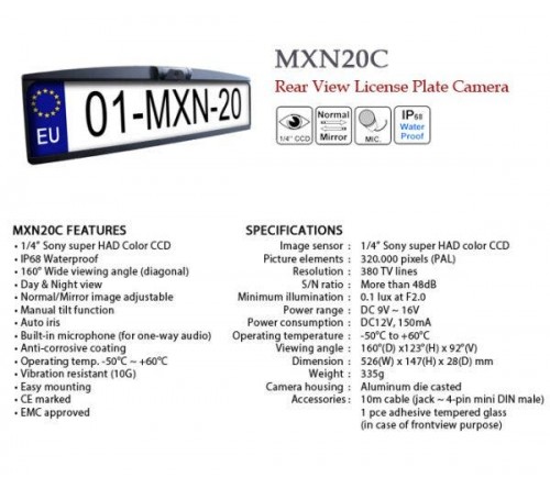 MXN 20C nummerplaathouder camera PAL normaal/mirror
