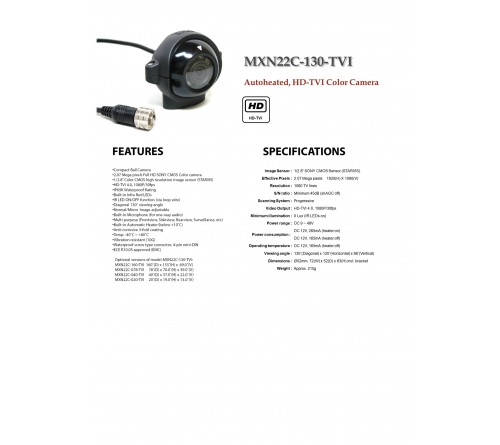 MXN22C-130-TVI HD Color/auto heated IR ball camera