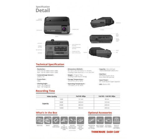 Thinkware F790 32GB 2CH Hardwire with AFHD Rear Camera