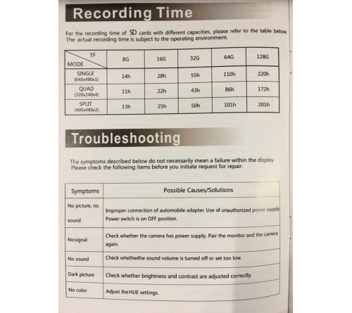 m-use SET wireless camera 1/3" Sony CCD + 7" DVR splitscreen