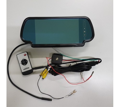 m-use spiegel 12/24V met 7" monitor  clips  2X RCA.