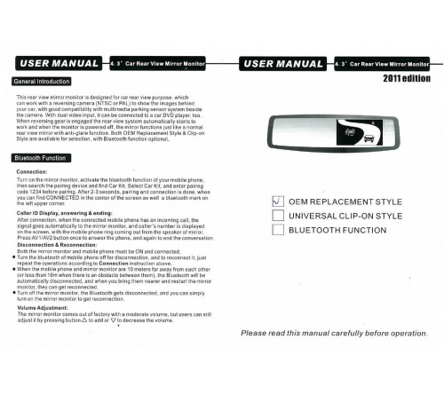 m-use spiegel 12V met monitor 4 3" OEM bracket  nr1