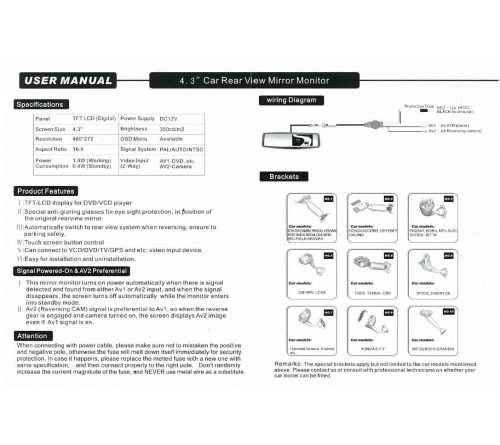 m-use spiegel 12V met monitor 4 3" OEM bracket  nr1