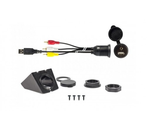 Lader 12V inbouw usbA AUX/Video RCA in 2m kabel