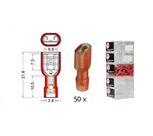 Kabelschoen schuif vrouwelijk NYLON  6.3 mm rood 50 stuks