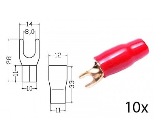 Kabelschoen vork  verguld  rood 35mm² diam 8mm