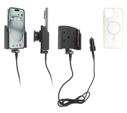 Brodit houder/lader Apple iPhone 15 USB sig.plug - with case