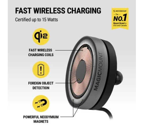 MagicMount Elite 3-in-1 Qi2 15W open arm screen back mount