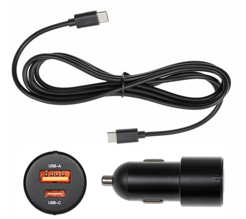 Lader 12/24V Brodit Dual usbA + usbC 2.4A QC 3.0 1.5m zwart