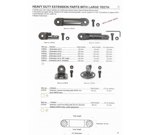 Pedestal Mount Part Extension 8" L:232mm (CC 202mm) Black