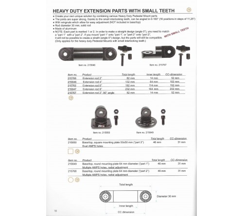 Pedestal Mount adjustable ext.part 4" Black-small teeth