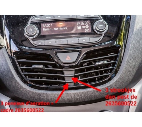 2-DIN frame Opel Karl 15-17  (3 vent. roosters) piano zwart