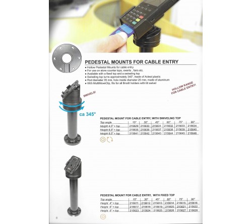 Pedestal Mount 4" for cable Kop 75° & MoveClip H:172mm Black